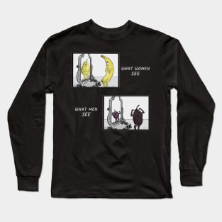 Body Image - What Women Versus Men See in the Mirror illustrated with fruit cartoons Long Sleeve T-Shirt